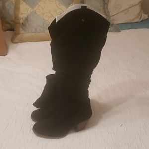 Western style black knee high boots